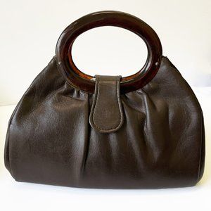 Vintage JR Florida USA Brown Handbag Purse Bakelite Handles Mid-Century